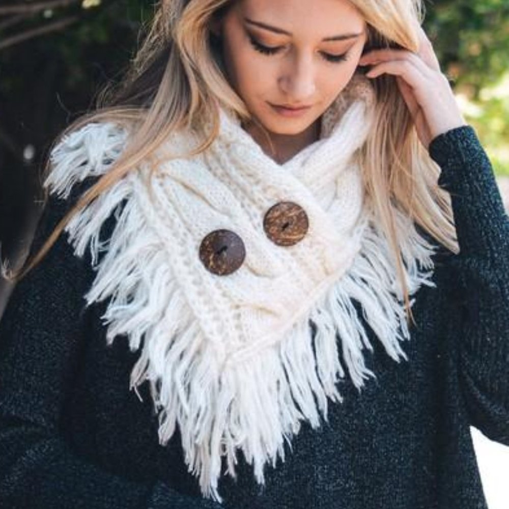 Ivory Infinity Scarf w/ Buttons